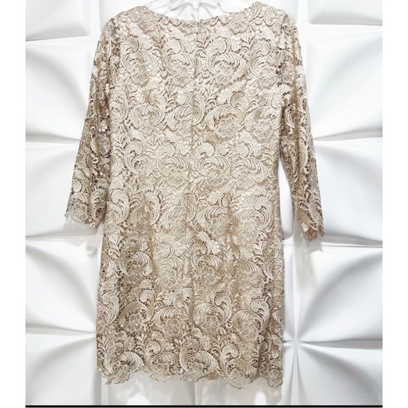 White House Black Market Sz 6 Champagne Beige Crochet Lace Sheath Formal Dress - Picture 5 of 8
